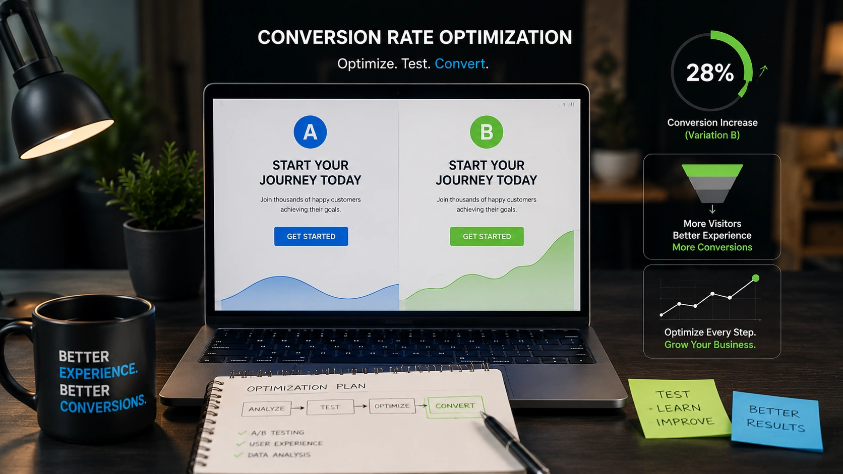 Graphic representing conversion rate optimization and digital growth metrics