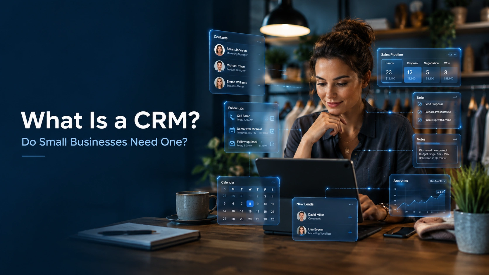 Graphic depicting Customer Relationship Management (CRM) software interfaces