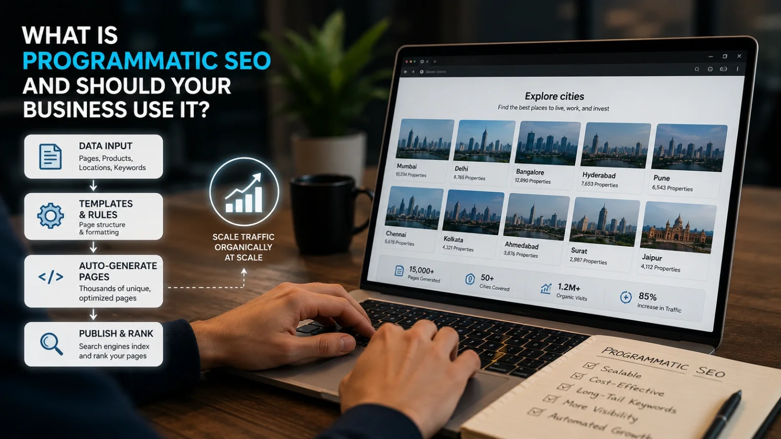 Diagram explaining programmatic SEO strategies and website growth